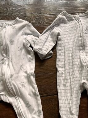 Newborn Baby White One-Piece Zipper Sleepers - Pack of 2